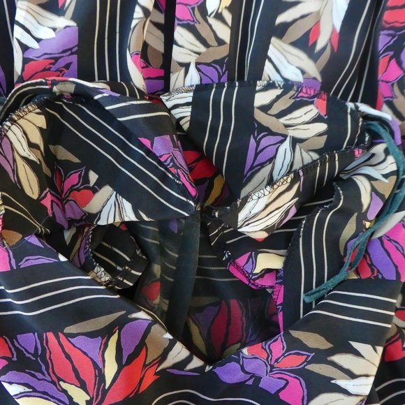 Vintage Secretary Dress Mixed Floral Stripes Pleated Skirt V Back USA - Picture 7 of 9